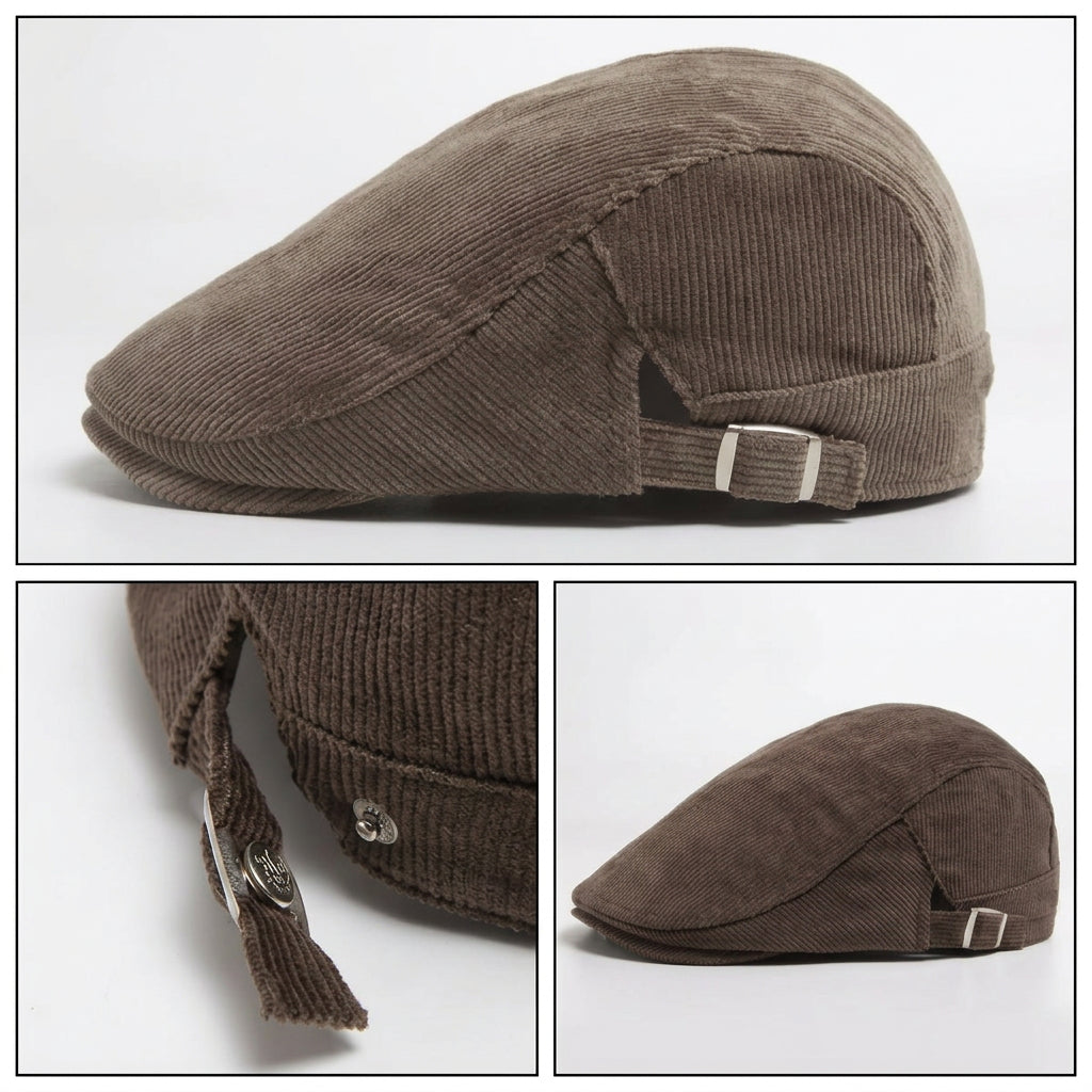 Grey Corduroy Flat Cap Grey Adjustable Addicaps