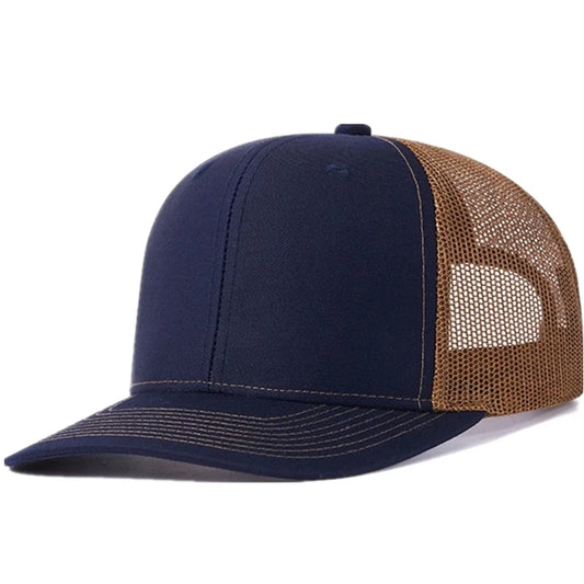 Navy Blue and Brown Cotton Trucker Cap