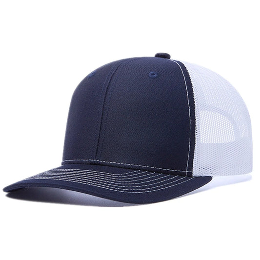 Navy Blue and White Cotton Trucker Cap