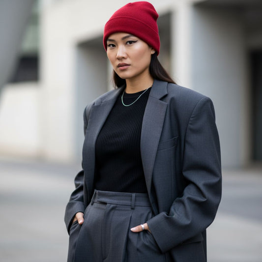 Beautiful Asian woman in red beanie 
