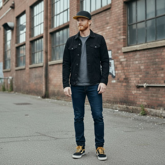 Red haired urban man in black and yellow snapback cap