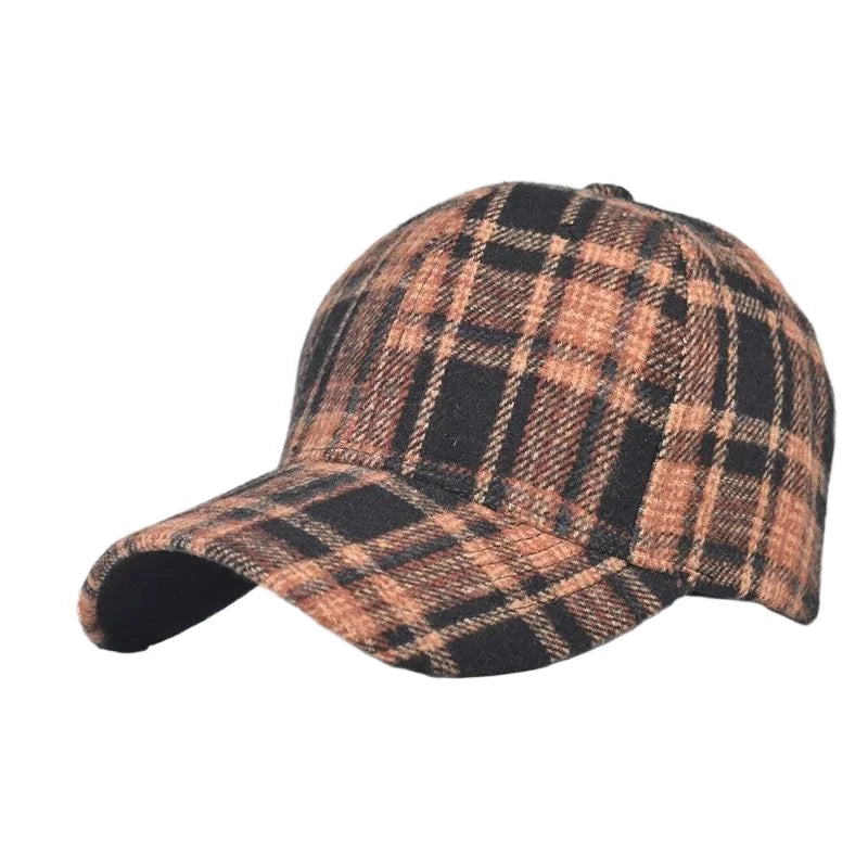 Grey And Red Check Baseball Cap