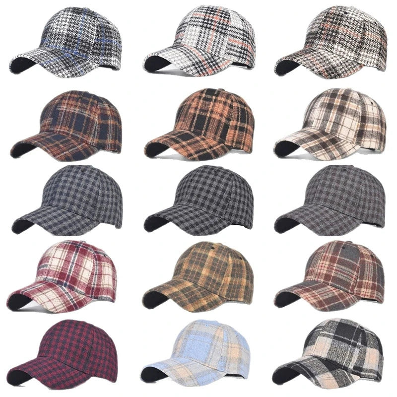 Grey And Red Check Baseball Cap