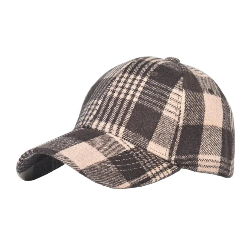 Grey And Red Check Baseball Cap