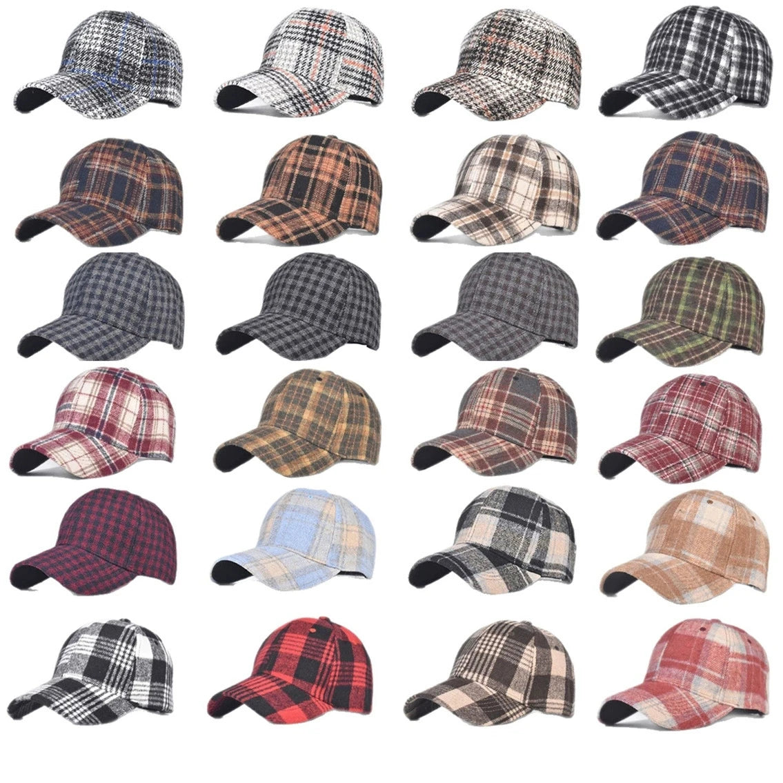 Grey And Red Check Baseball Cap