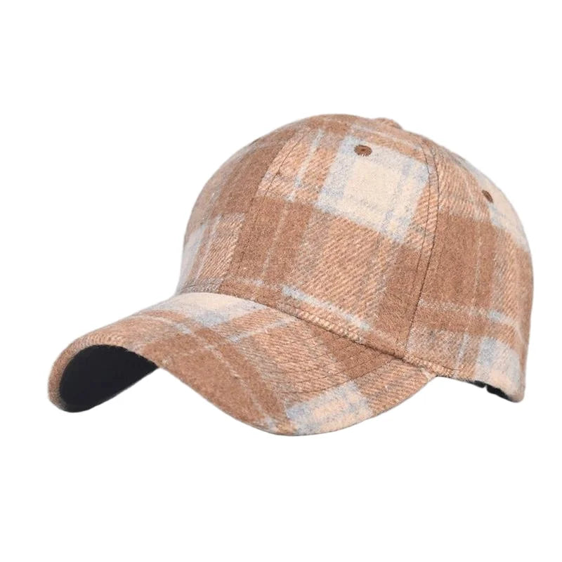 Grey And Red Check Baseball Cap
