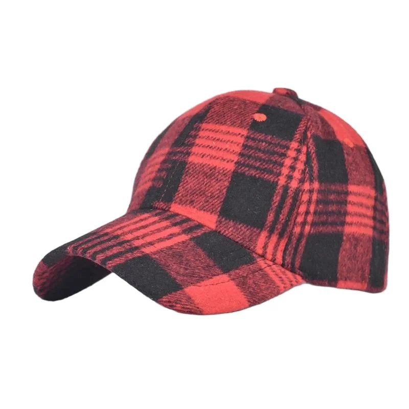 Grey And Red Check Baseball Cap