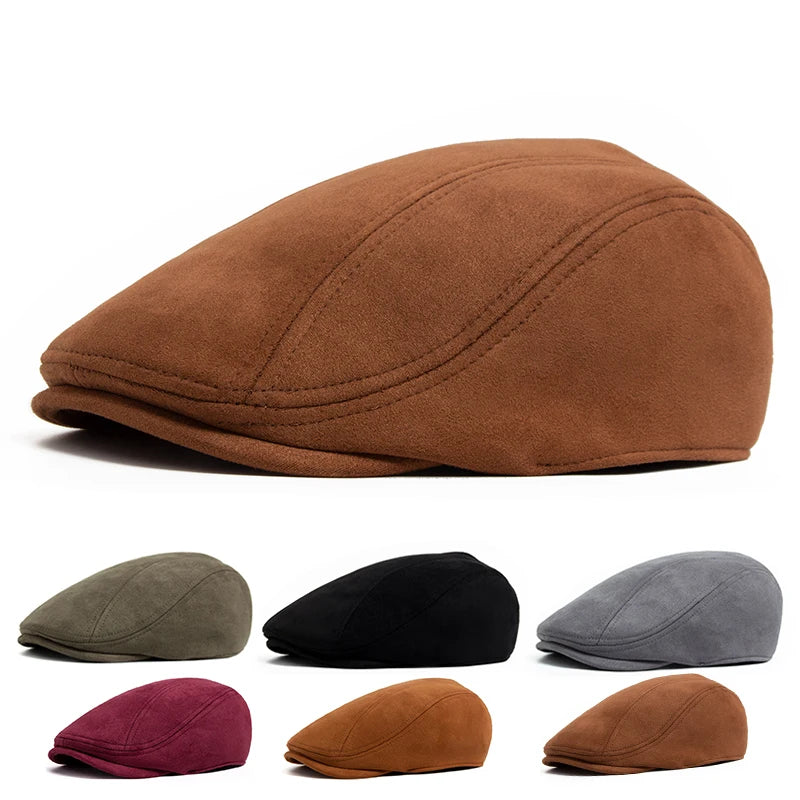 Black Suede Style Flat Cap