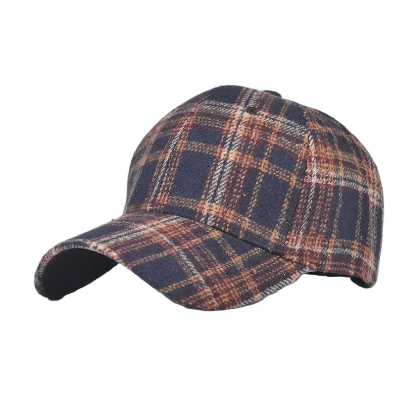 Grey And Red Check Baseball Cap