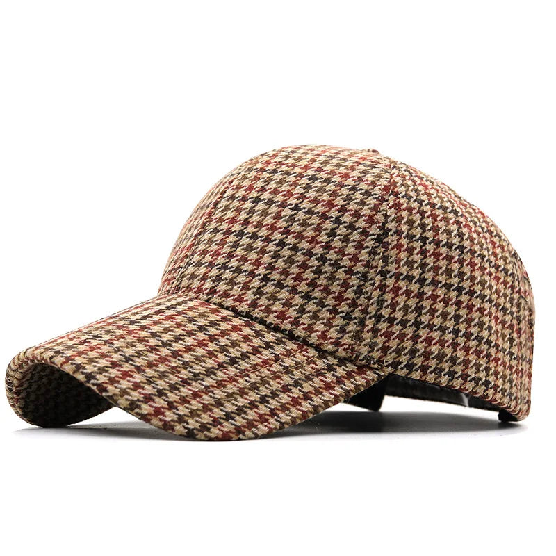 Cream & Brown Houndstooth Baseball Cap