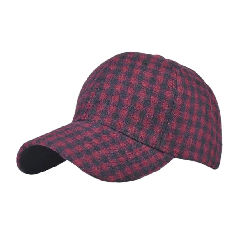 Grey And Red Check Baseball Cap