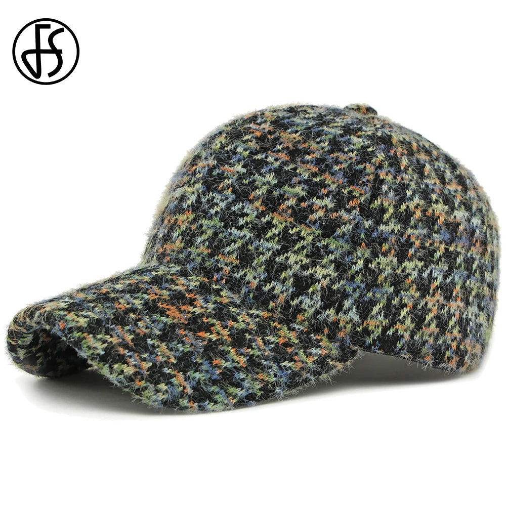 Brown Multicolour Houndstooth Baseball Cap