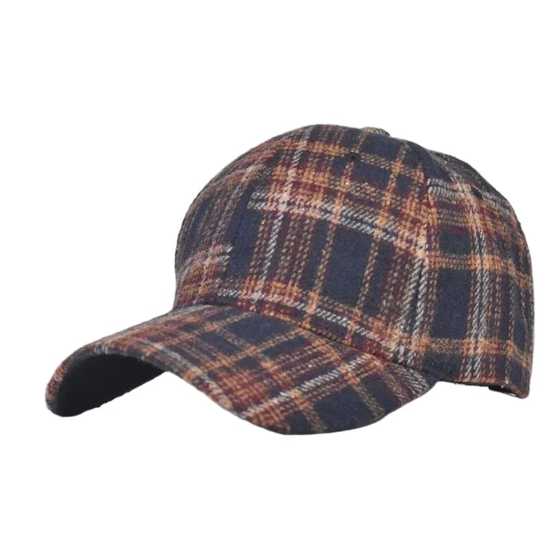 Grey And Red Check Baseball Cap
