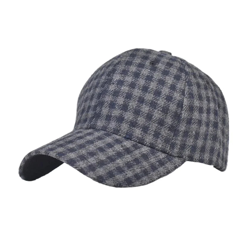 Grey And Red Check Baseball Cap