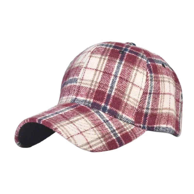 Grey And Red Check Baseball Cap