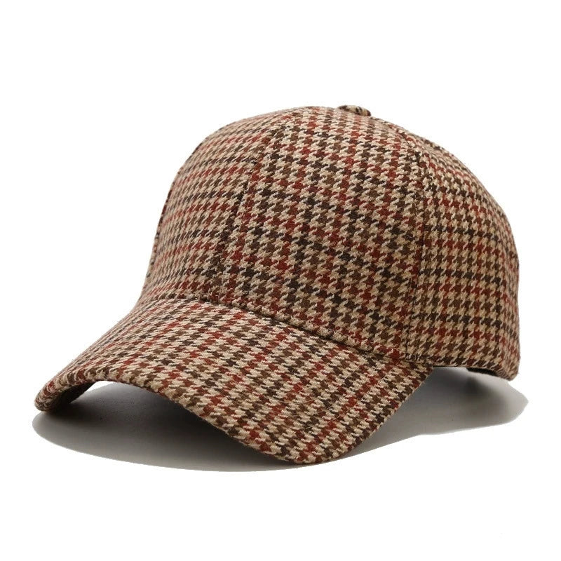 Grey And Red Check Baseball Cap