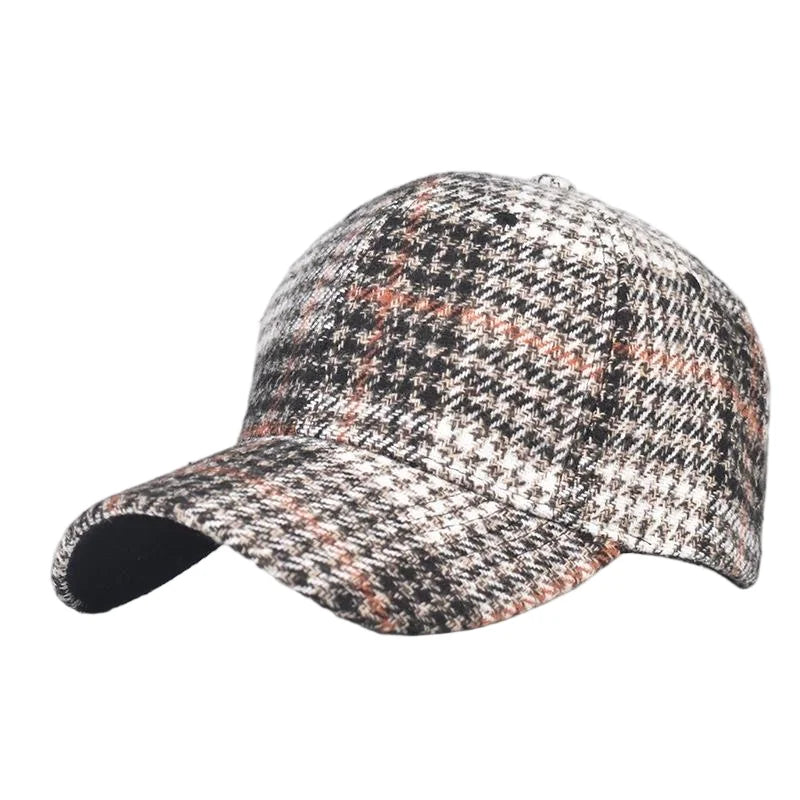 Grey And Red Check Baseball Cap