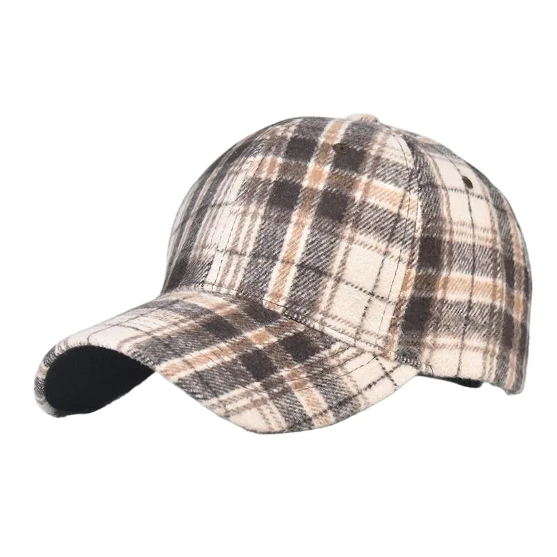 Grey And Red Check Baseball Cap