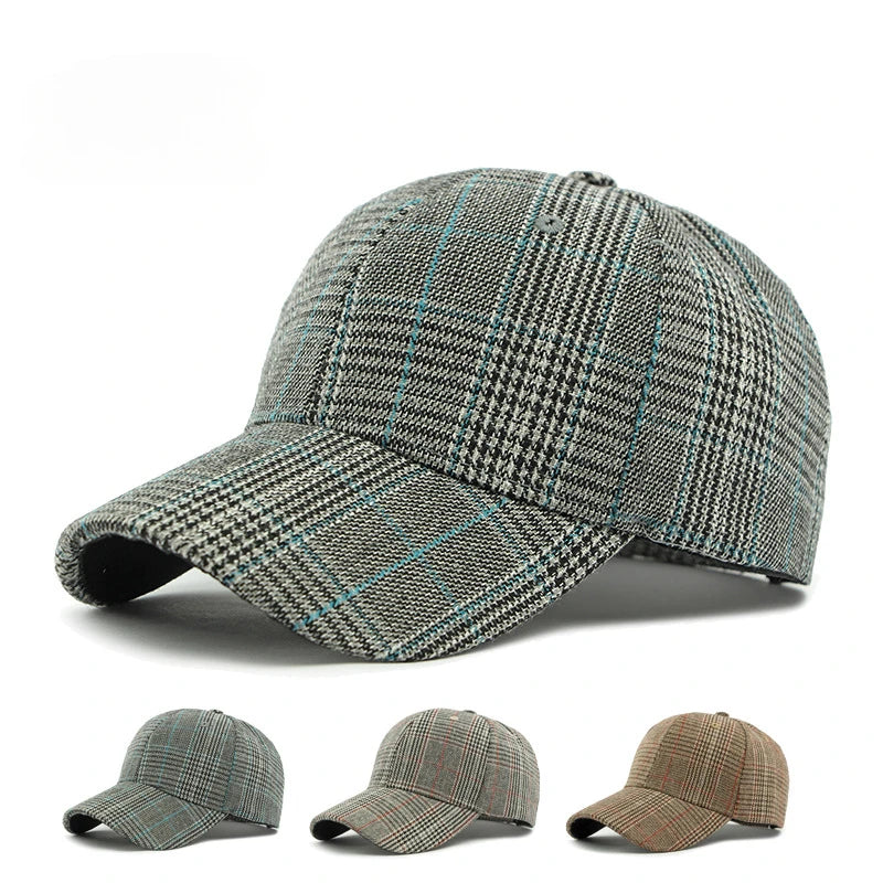 Grey And Red Check Baseball Cap