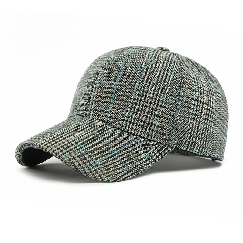 Grey And Red Check Baseball Cap
