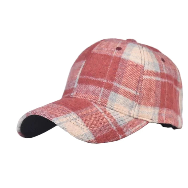 Grey And Red Check Baseball Cap