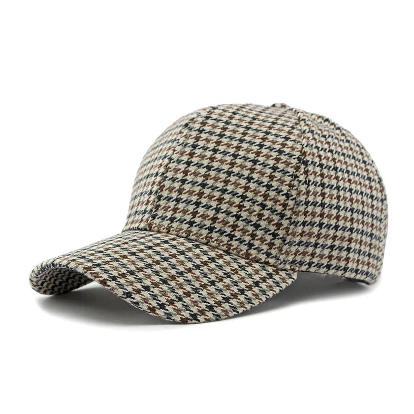 Cream & Brown Houndstooth Baseball Cap