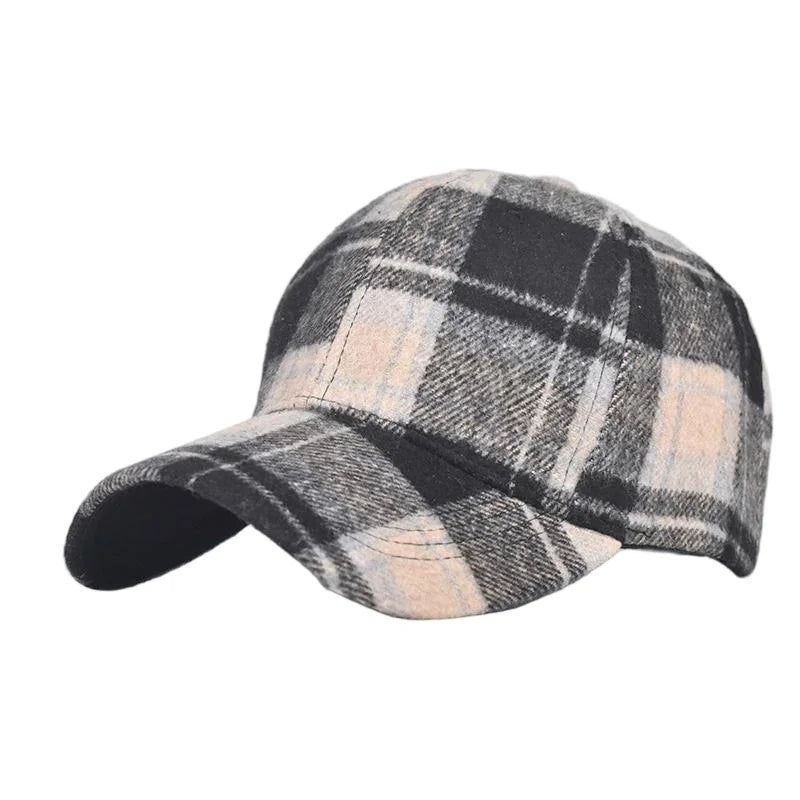 Grey And Red Check Baseball Cap